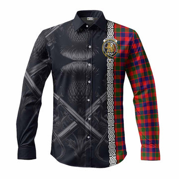 Tartan Vibes Clothing MacGowan (McGowan) Tartan Long Sleeve Button Shirt with Family Crest Cross Sword Thistle Celtic Vibes