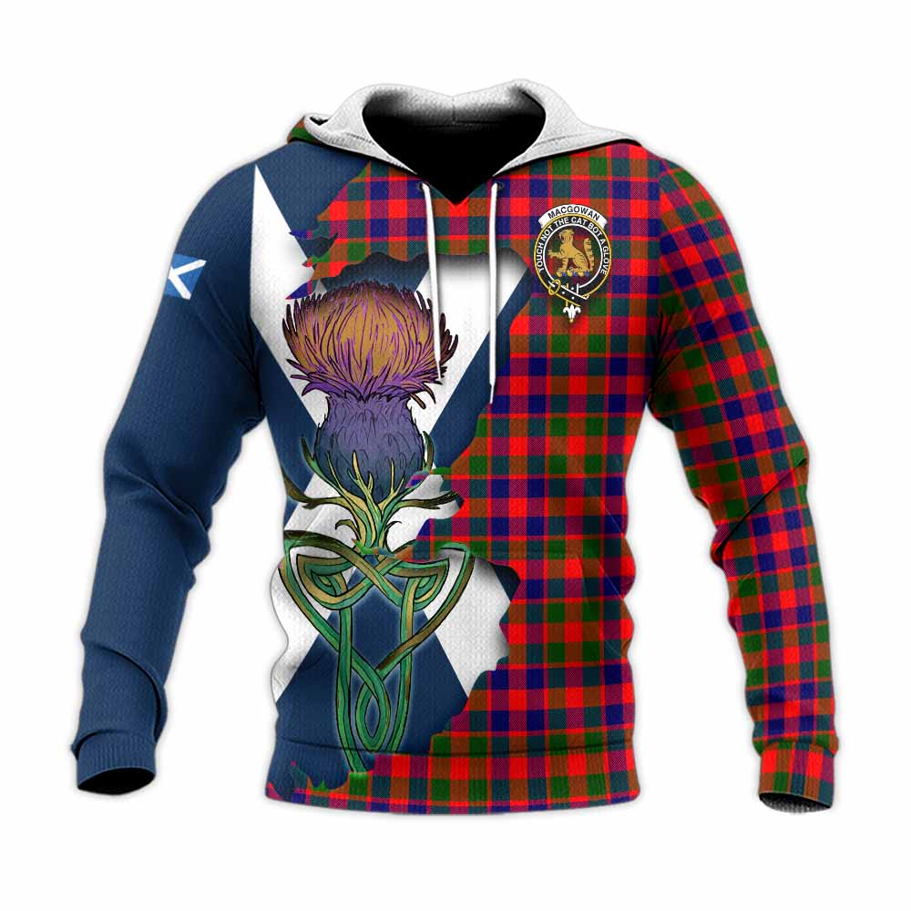 Tartan Vibes Clothing MacGowan (McGowan) Tartan Family Crest Knitted Hoodie Scottish Thistle Celtic Inspired