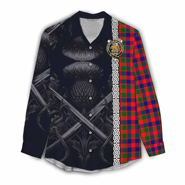 MacGowan (McGowan) Tartan Women's Casual Shirt with Family Crest Cross Sword Thistle Celtic Vibes Female - Tartan Vibes Clothing