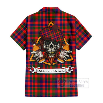MacGowan (McGowan) Tartan Hawaiian Shirt with Family Crest and Bearded Skull Holding Bottles of Whiskey - Tartan Vibes Clothing