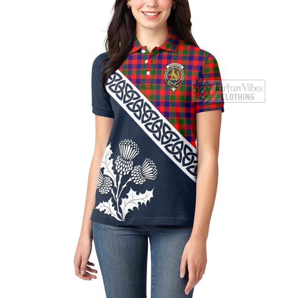 MacGowan (McGowan) Tartan Women's Polo Shirt Featuring Thistle and Scotland Map - Tartanvibesclothing Store