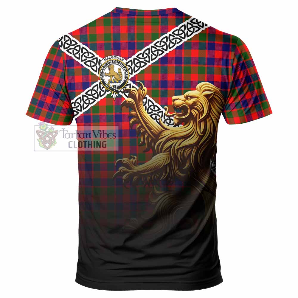 MacGowan (McGowan) Crest Tartan T-Shirt with Golden Lion Emblem Celtic Style - Tartan Vibes Clothing