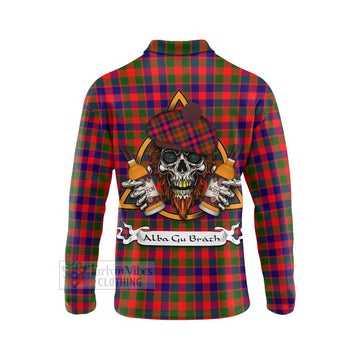 MacGowan (McGowan) Tartan Long Sleeve Polo Shirt with Family Crest and Bearded Skull Holding Bottles of Whiskey - Tartan Vibes Clothing