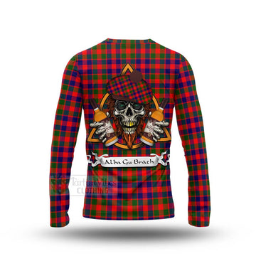 MacGowan (McGowan) Tartan Long Sleeve T-Shirt with Family Crest and Bearded Skull Holding Bottles of Whiskey - Tartan Vibes Clothing