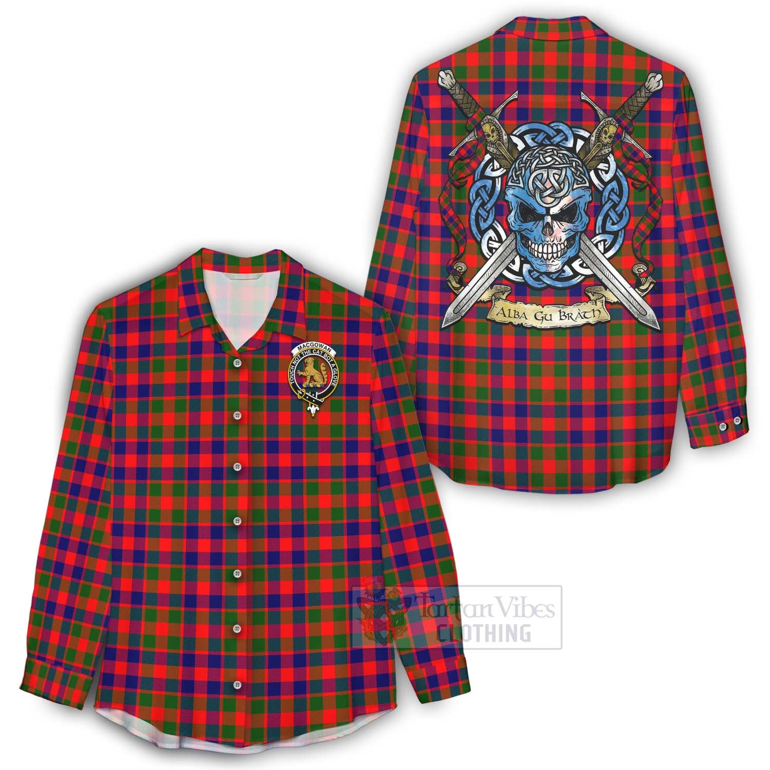 MacGowan (McGowan) Tartan Women's Casual Shirt with Family Crest Celtic Skull Style - Tartan Vibes Clothing