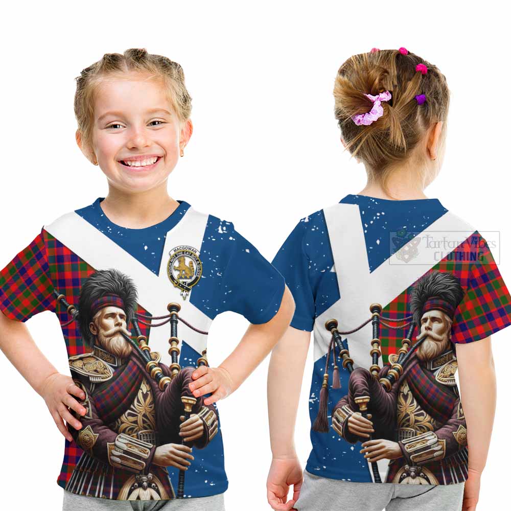 MacGowan (McGowan) Tartan Kid T-Shirt with Family Crest Scottish Bagpiper Vibes - Tartan Vibes Clothing