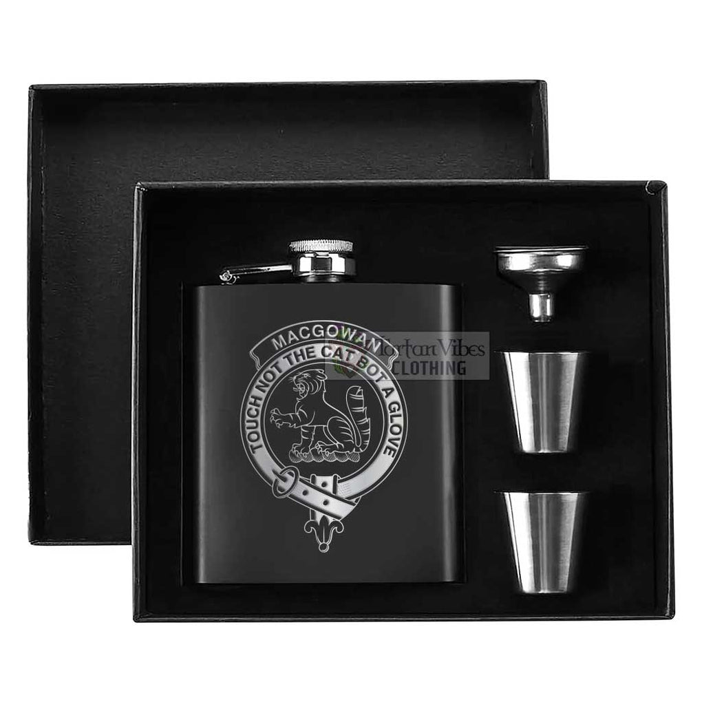 MacGowan (McGowan) Crest Hip Flask Set 7oz Black Stainless Steel with A Gift Box - 2D-tartanvibesclothing