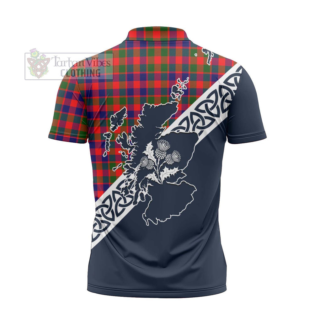 MacGowan (McGowan) Tartan Zipper Polo Shirt Featuring Thistle and Scotland Map - Tartanvibesclothing Store