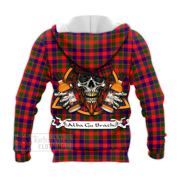 MacGowan (McGowan) Tartan Knitted Hoodie with Family Crest and Bearded Skull Holding Bottles of Whiskey - Tartan Vibes Clothing