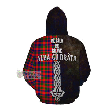 Tartan Vibes Clothing MacGowan (McGowan) Tartan Family Crest Cotton Hoodie Alba Gu Brath Be Brave Lion Ancient Style