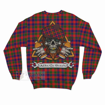 MacGowan (McGowan) Tartan Sweatshirt with Family Crest and Bearded Skull Holding Bottles of Whiskey - Tartan Vibes Clothing