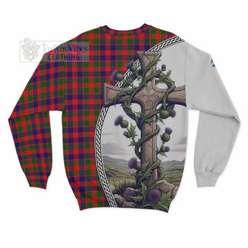 Tartan Vibes Clothing MacGowan (McGowan) Tartan Sweatshirt with Family Crest and St. Andrew's Cross Accented by Thistle Vines