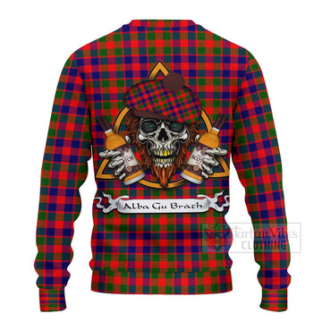 MacGowan (McGowan) Tartan Ugly Sweater with Family Crest and Bearded Skull Holding Bottles of Whiskey - Tartan Vibes Clothing