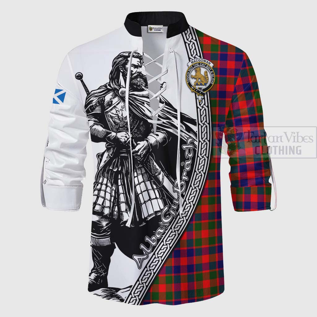 MacGowan (McGowan) Tartan Clan Crest Ghillie Kilt Shirt with Highlander Warrior Celtic Style - Tartan Vibes Clothing