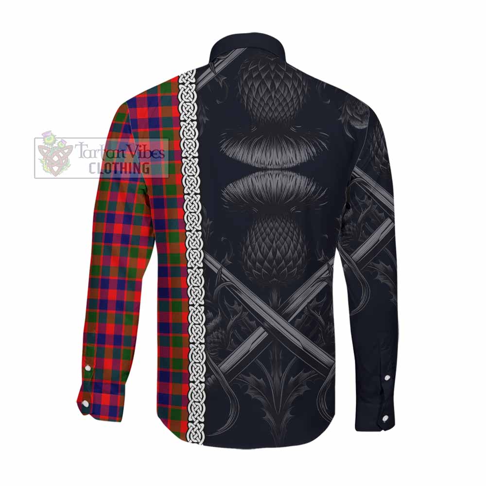 Tartan Vibes Clothing MacGowan (McGowan) Tartan Long Sleeve Button Shirt with Family Crest Cross Sword Thistle Celtic Vibes