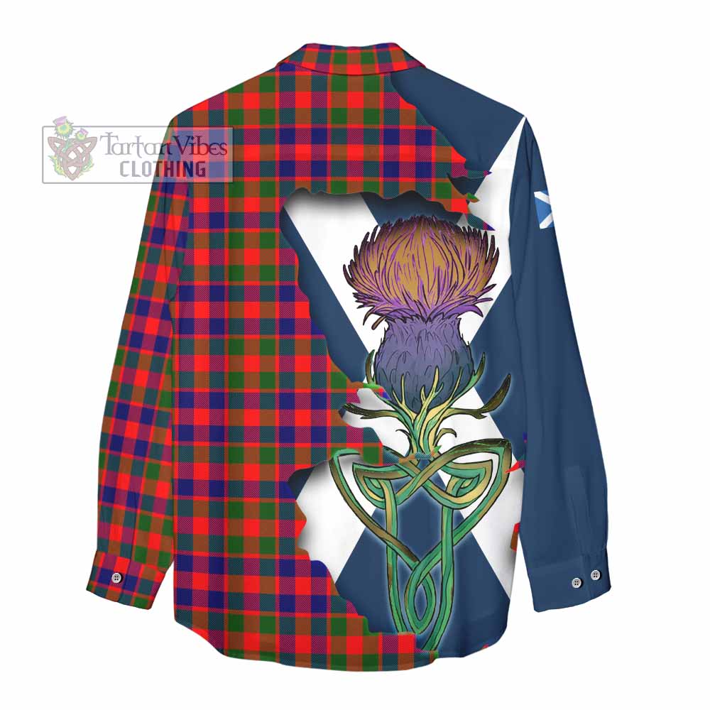 Tartan Vibes Clothing MacGowan (McGowan) Tartan Family Crest Women's Casual Shirt Scottish Thistle Celtic Inspired