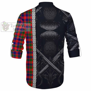 MacGowan (McGowan) Tartan Ghillie Kilt Shirt with Family Crest Cross Sword Thistle Celtic Vibes - Tartan Vibes Clothing