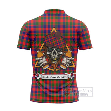 MacGowan (McGowan) Tartan Zipper Polo Shirt with Family Crest and Bearded Skull Holding Bottles of Whiskey - Tartan Vibes Clothing