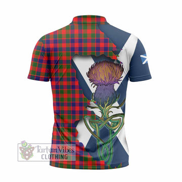 Tartan Vibes Clothing MacGowan (McGowan) Tartan Family Crest Zipper Polo Shirt Scottish Thistle Celtic Inspired