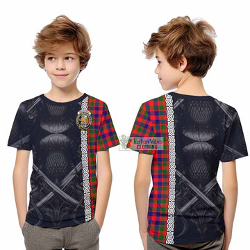 MacGowan (McGowan) Tartan Kid T-Shirt with Family Crest Cross Sword Thistle Celtic Vibes - Tartan Vibes Clothing