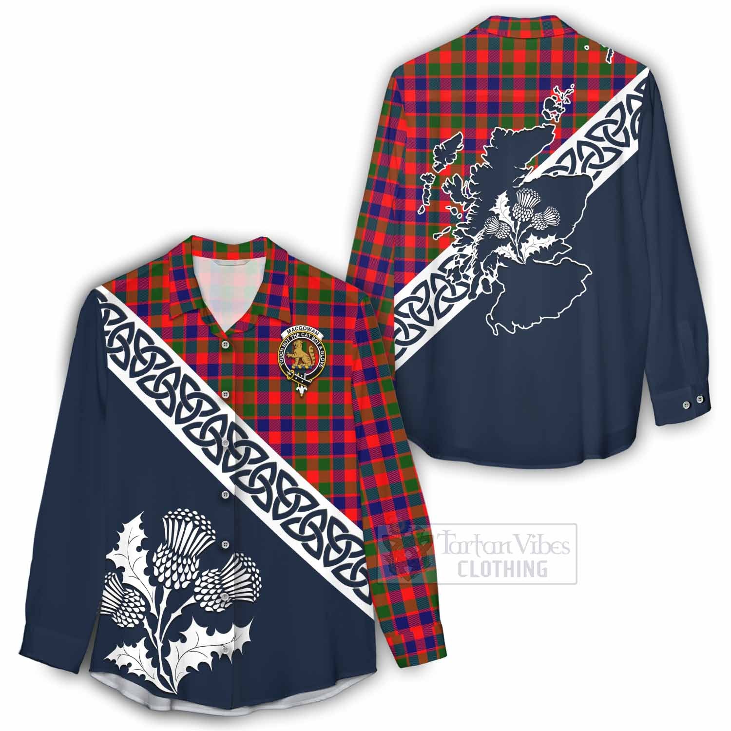 MacGowan (McGowan) Tartan Women's Casual Shirt Featuring Thistle and Scotland Map - Tartan Vibes Clothing