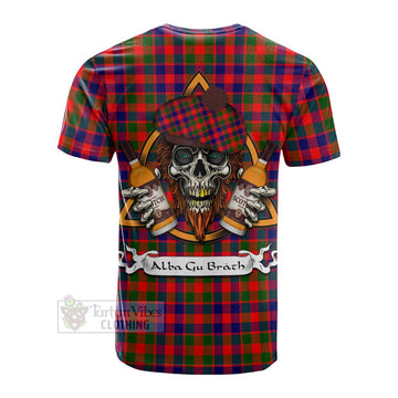 MacGowan (McGowan) Tartan Cotton T-shirt with Family Crest and Bearded Skull Holding Bottles of Whiskey - Tartan Vibes Clothing