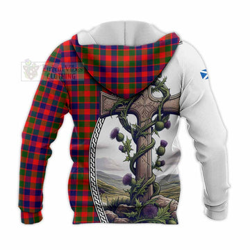 Tartan Vibes Clothing MacGowan (McGowan) Tartan Knitted Hoodie with Family Crest and St. Andrew's Cross Accented by Thistle Vines