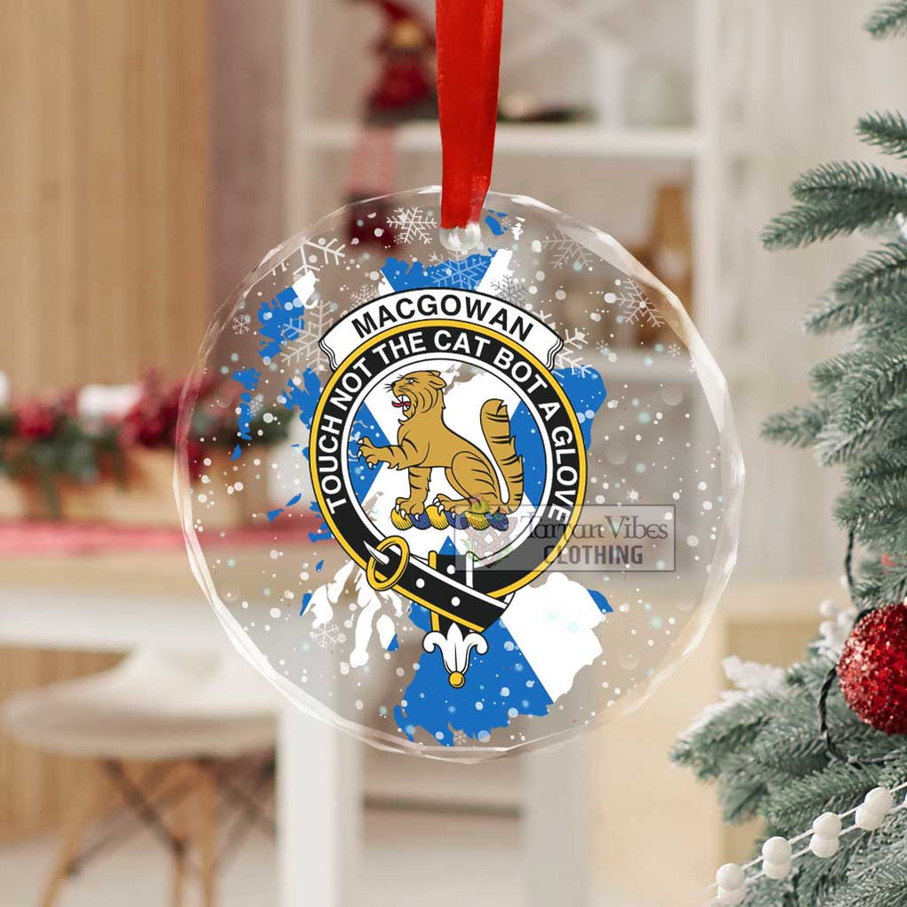 Tartan Vibes Clothing MacGowan (McGowan) Clan Crest Christmas Glass Ornament with Scotland Map