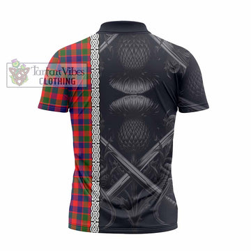 MacGowan (McGowan) Tartan Zipper Polo Shirt with Family Crest Cross Sword Thistle Celtic Vibes - Tartan Vibes Clothing