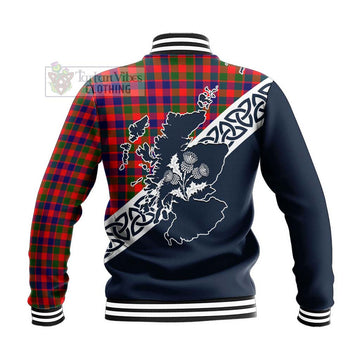 MacGowan (McGowan) Tartan Baseball Jacket Featuring Thistle and Scotland Map - Tartan Vibes Clothing