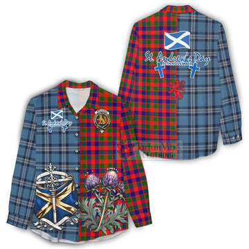 MacGowan (McGowan) Tartan Women's Casual Shirt Happy St. Andrew's Day Half Tartan Style - Tartan Vibes Clothing