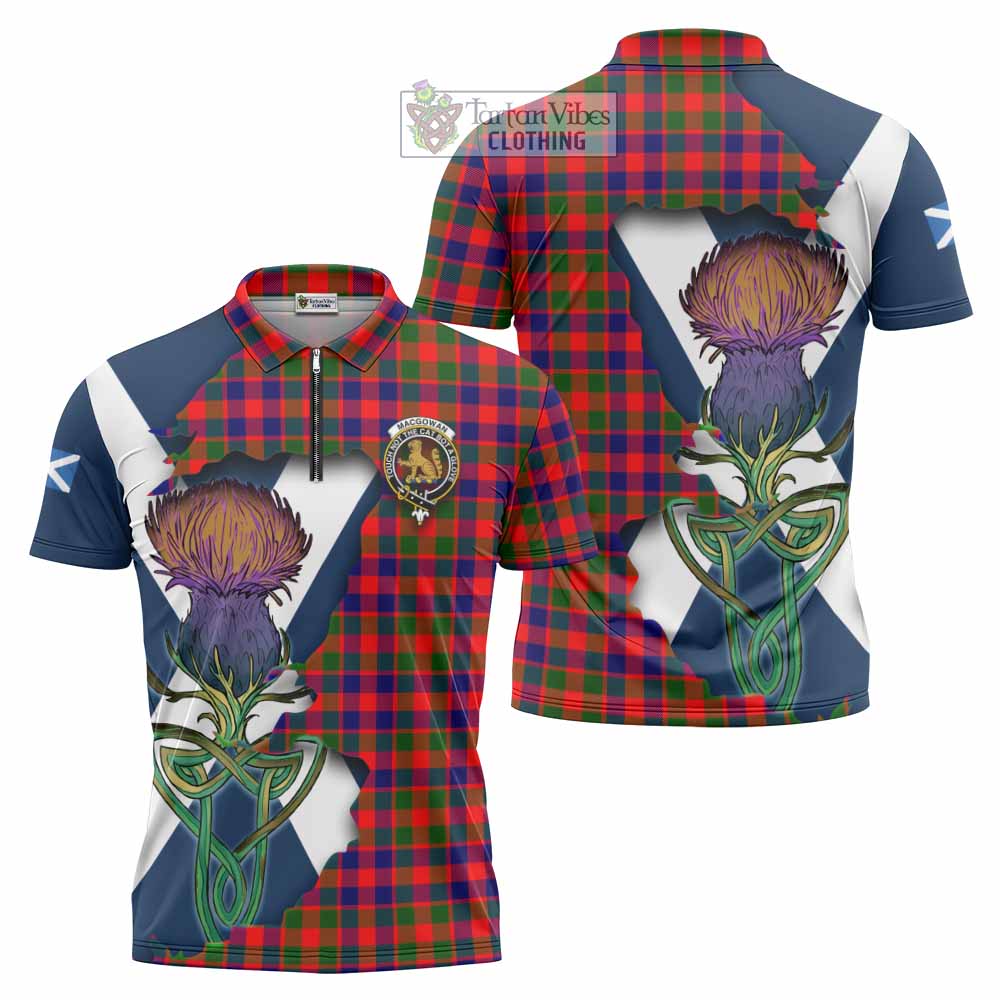 MacGowan (McGowan) Tartan Family Crest Zipper Polo Shirt Scottish Thistle Celtic Inspired - Tartan Vibes Clothing