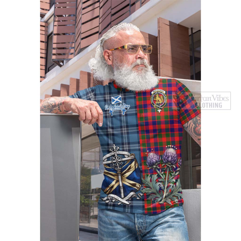 MacGowan (McGowan) Tartan Cotton T-shirt Happy St. Andrew's Day Half Tartan Style - Tartan Vibes Clothing