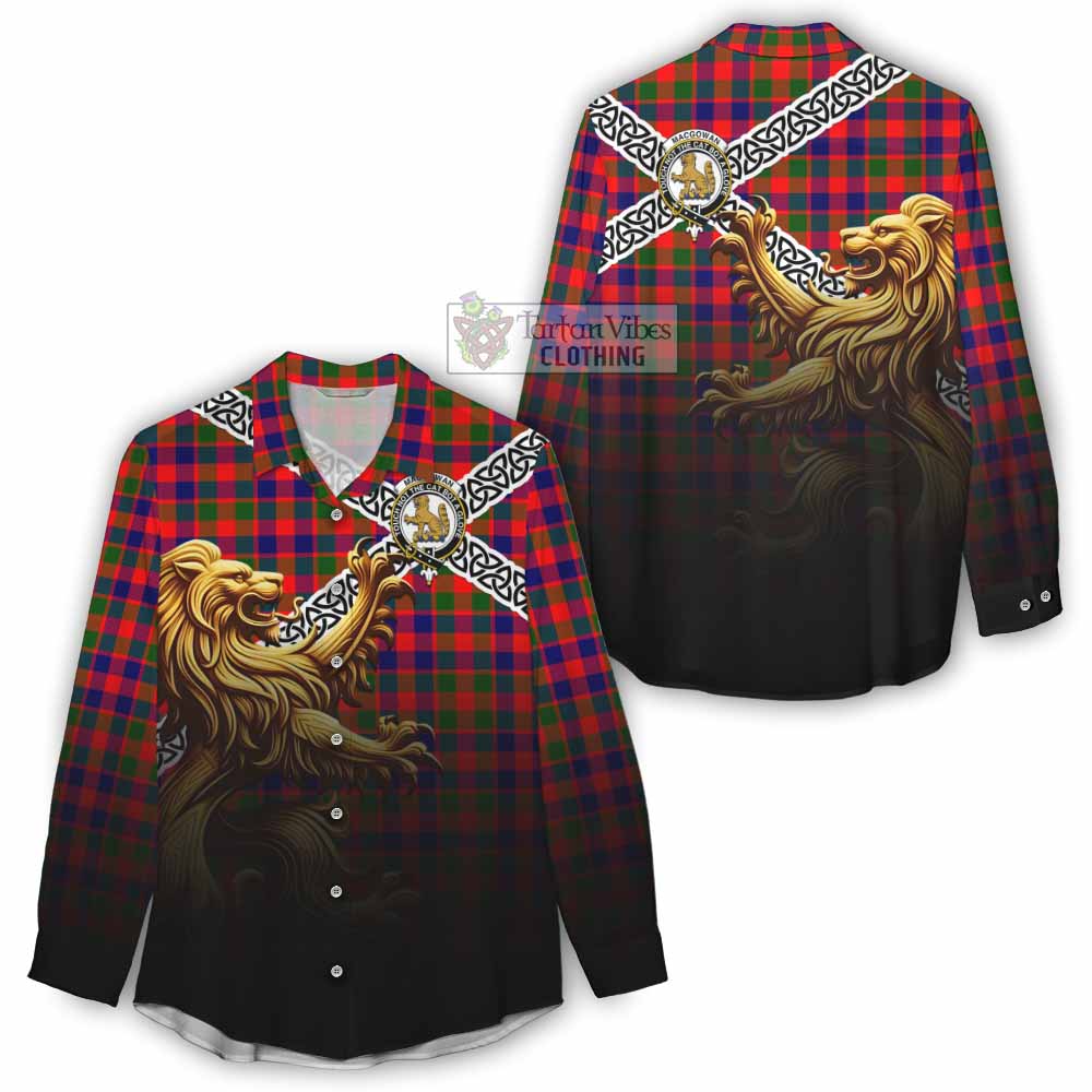 MacGowan (McGowan) Crest Tartan Women's Casual Shirt with Golden Lion Emblem Celtic Style - Tartan Vibes Clothing