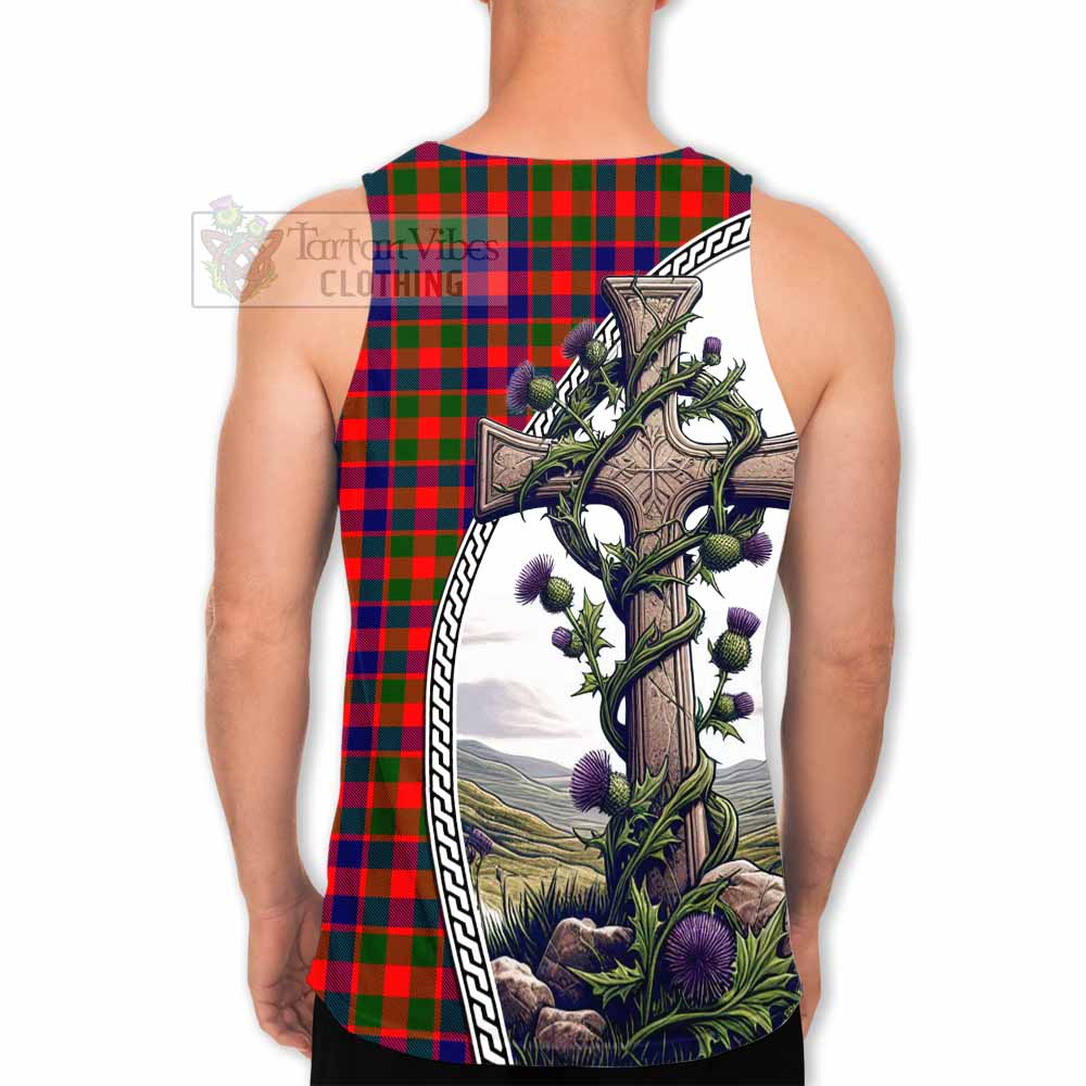 Tartan Vibes Clothing MacGowan (McGowan) Tartan Men's Tank Top with Family Crest and St. Andrew's Cross Accented by Thistle Vines