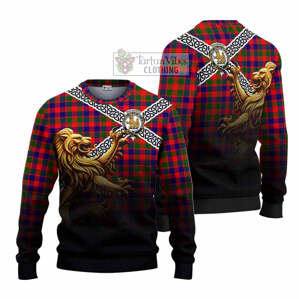 MacGowan (McGowan) Crest Tartan Knitted Sweater with Golden Lion Emblem Celtic Style - Tartan Vibes Clothing