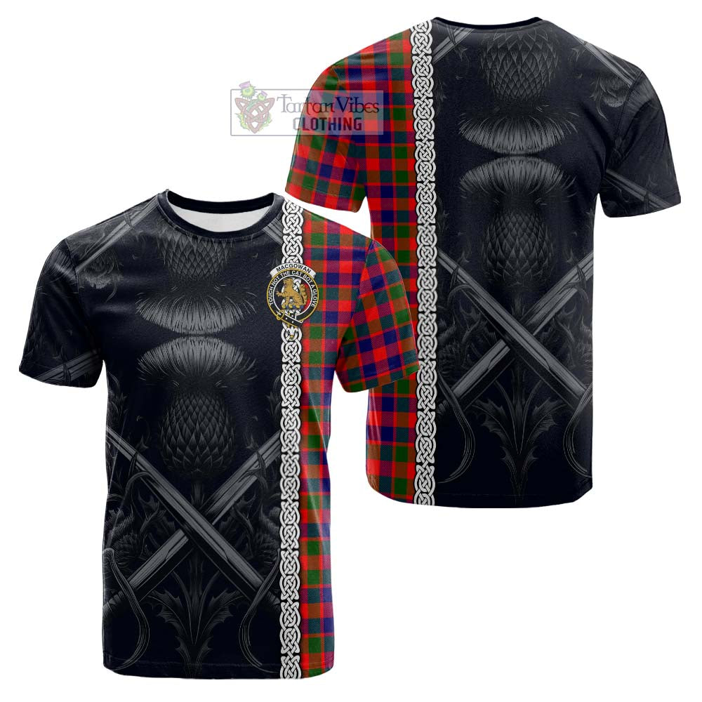 MacGowan (McGowan) Tartan Cotton T-shirt with Family Crest Cross Sword Thistle Celtic Vibes - Tartan Vibes Clothing