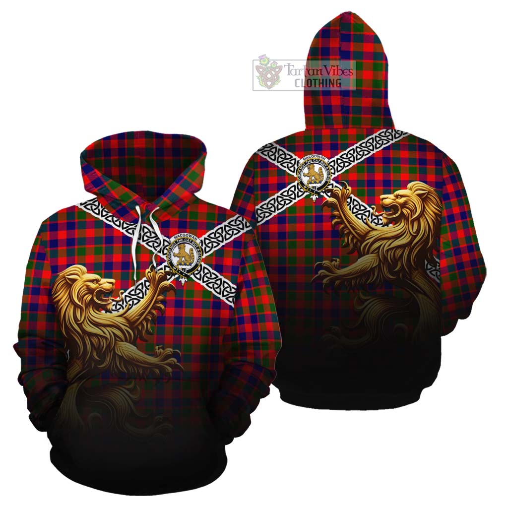 MacGowan (McGowan) Crest Tartan Cotton Hoodie with Golden Lion Emblem Celtic Style - Tartan Vibes Clothing