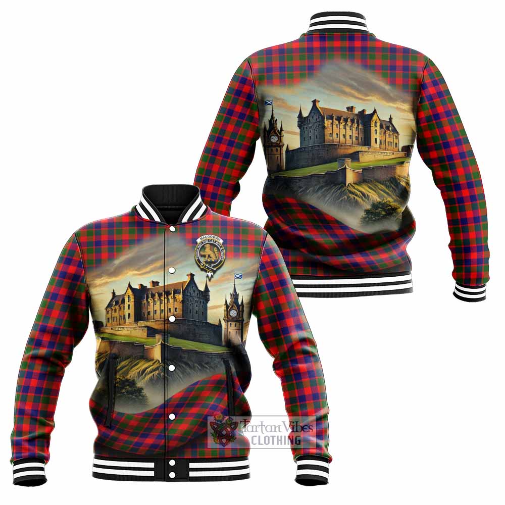 MacGowan (McGowan) Tartan Family Crest Baseball Jacket with Scottish Ancient Castle Style - Tartan Vibes Clothing