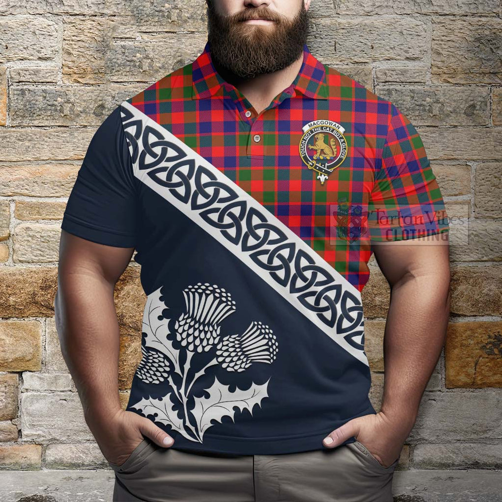 MacGowan (McGowan) Tartan Polo Shirt Featuring Thistle and Scotland Map - Tartanvibesclothing Store