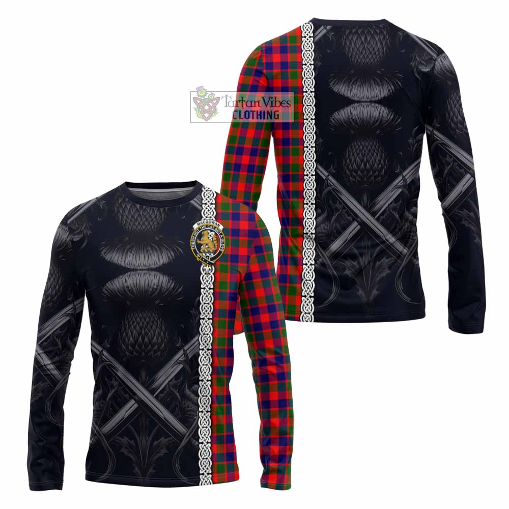 MacGowan (McGowan) Tartan Long Sleeve T-Shirt with Family Crest Cross Sword Thistle Celtic Vibes - Tartan Vibes Clothing