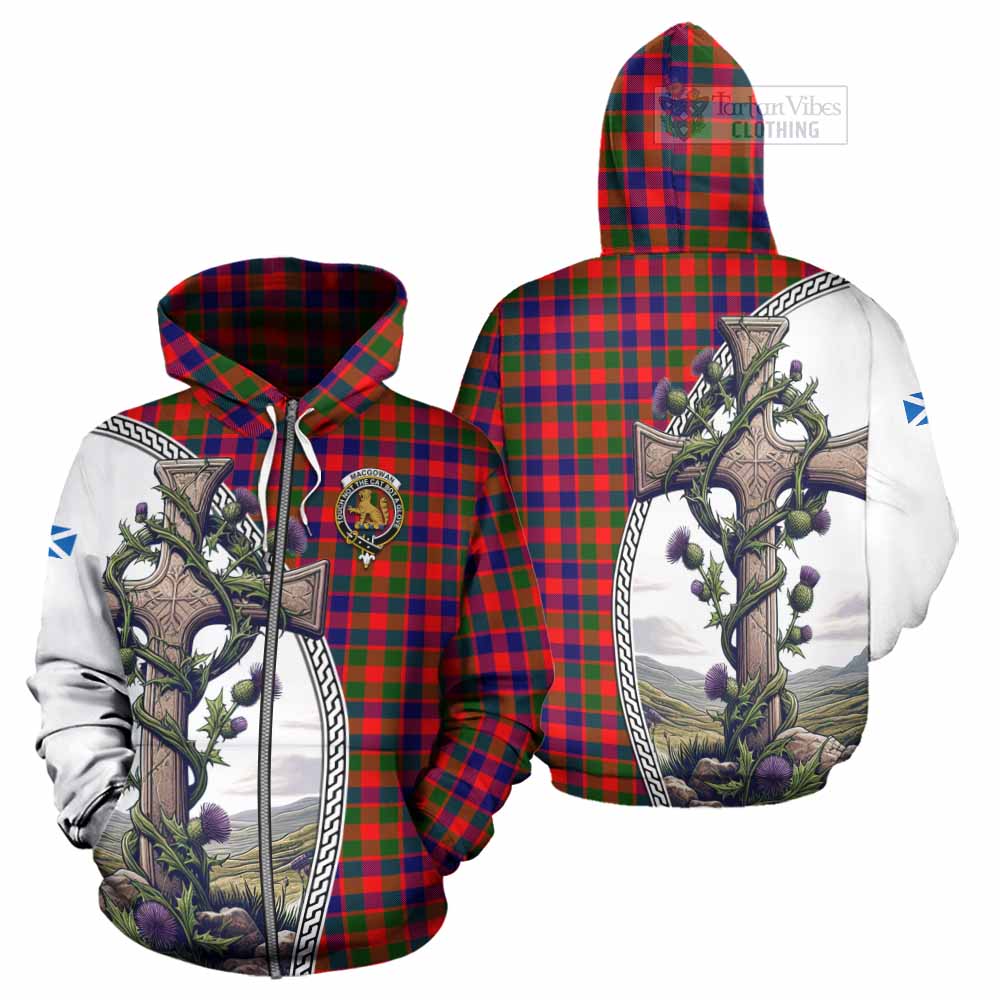 Tartan Vibes Clothing MacGowan (McGowan) Tartan Hoodie with Family Crest and St. Andrew's Cross Accented by Thistle Vines