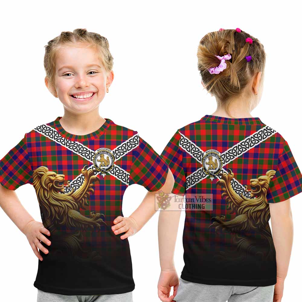 MacGowan (McGowan) Crest Tartan Kid T-Shirt with Golden Lion Emblem Celtic Style - Tartan Vibes Clothing
