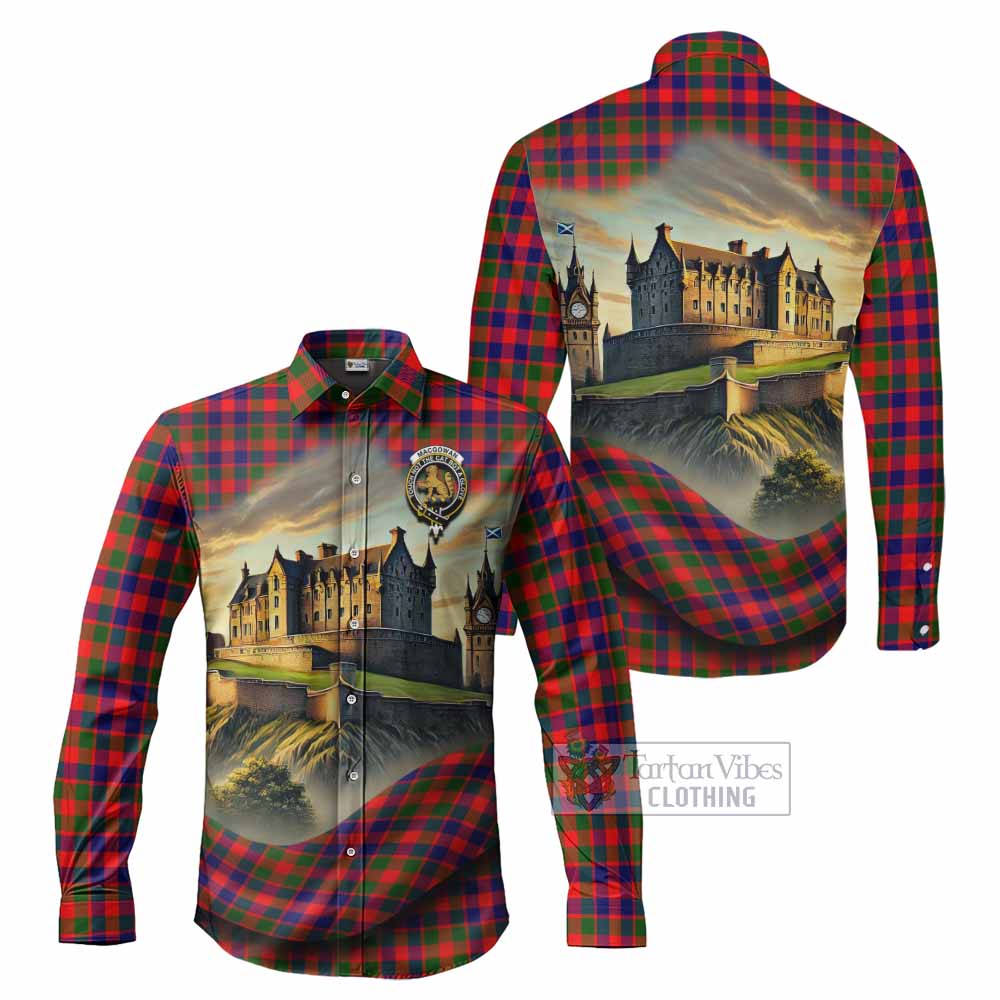 Tartan Vibes Clothing MacGowan (McGowan) Tartan Family Crest Long Sleeve Button Shirt with Scottish Ancient Castle Style