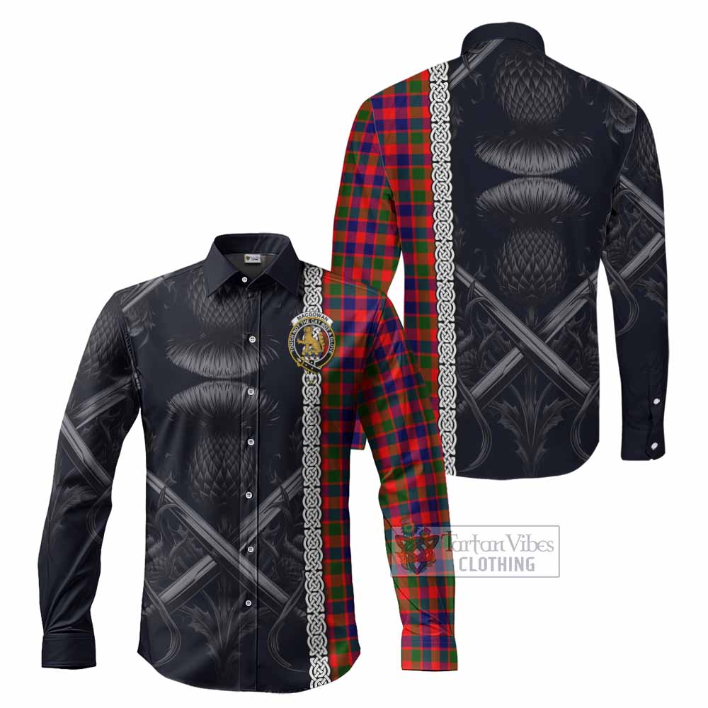 Tartan Vibes Clothing MacGowan (McGowan) Tartan Long Sleeve Button Shirt with Family Crest Cross Sword Thistle Celtic Vibes