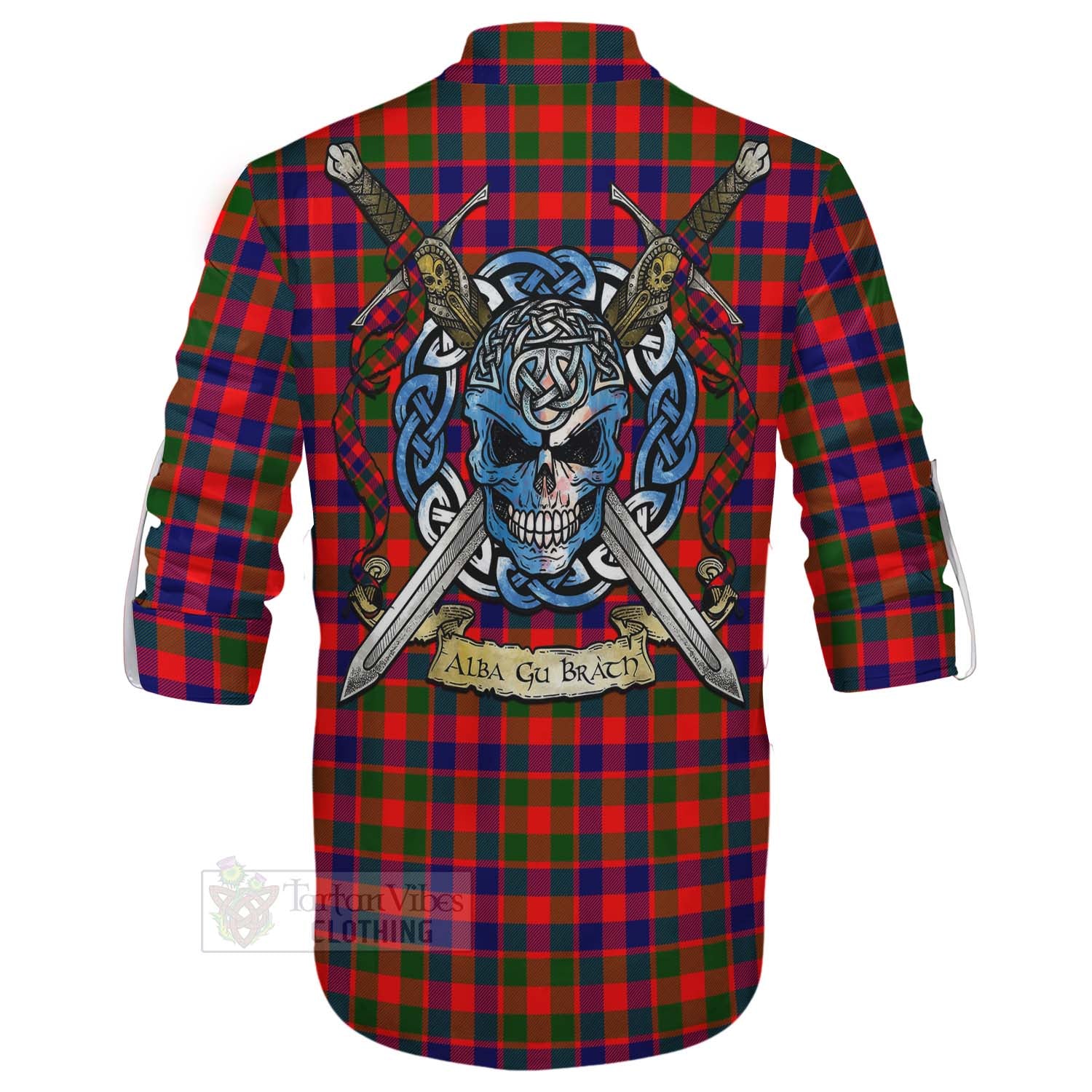 MacGowan (McGowan) Tartan Ghillie Kilt Shirt with Family Crest Celtic Skull Style - Tartan Vibes Clothing