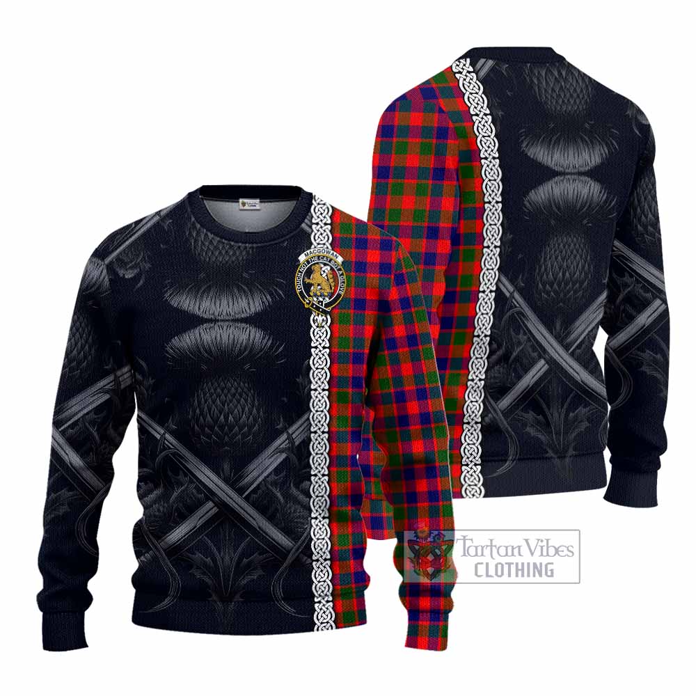 MacGowan (McGowan) Tartan Knitted Sweater with Family Crest Cross Sword Thistle Celtic Vibes - Tartan Vibes Clothing