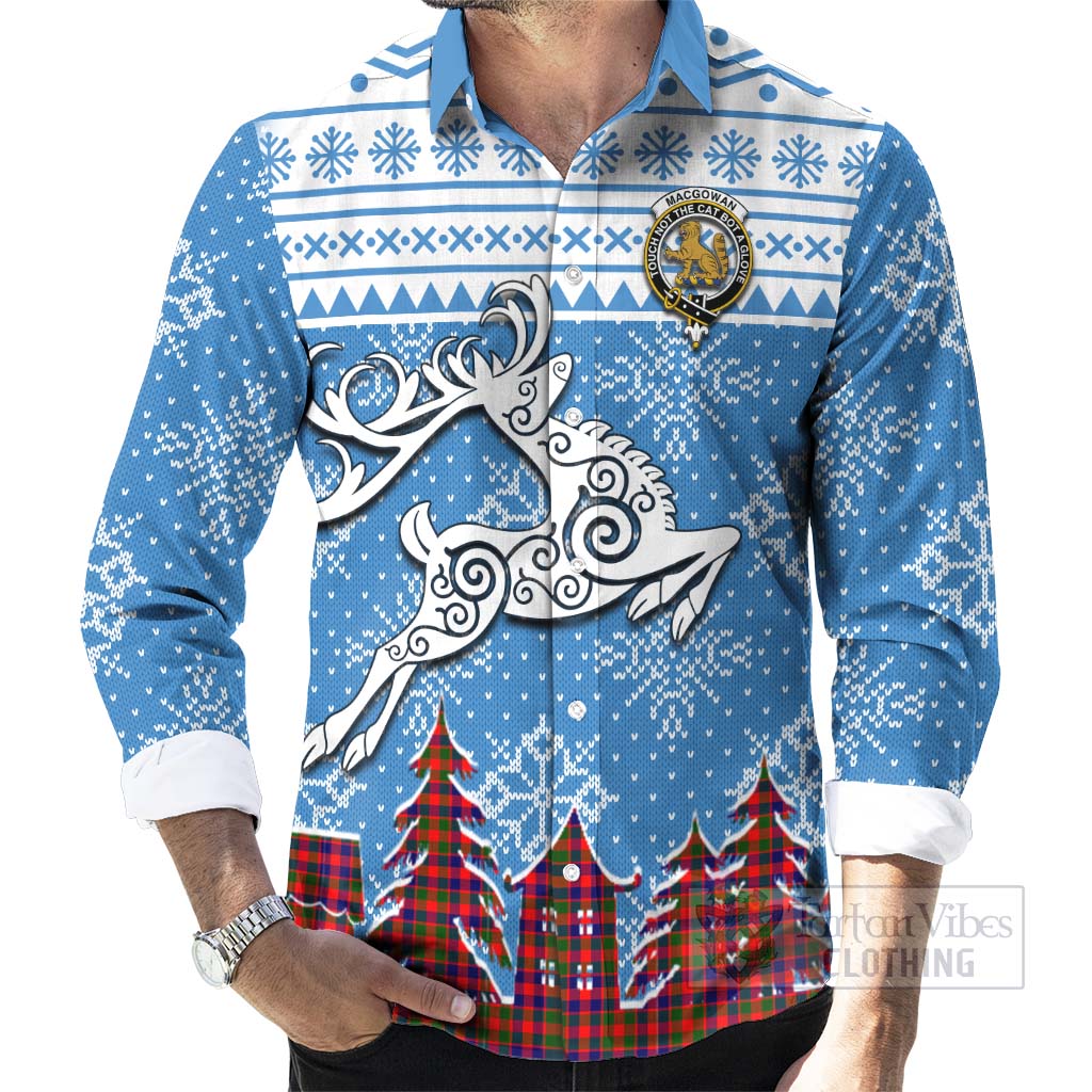 MacGowan (McGowan) Clan Christmas Long Sleeve Button Shirt Celtic Reindeer Style - Tartan Vibes Clothing