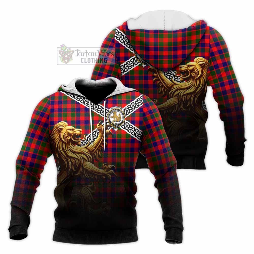 MacGowan (McGowan) Crest Tartan Knitted Hoodie with Golden Lion Emblem Celtic Style - Tartan Vibes Clothing