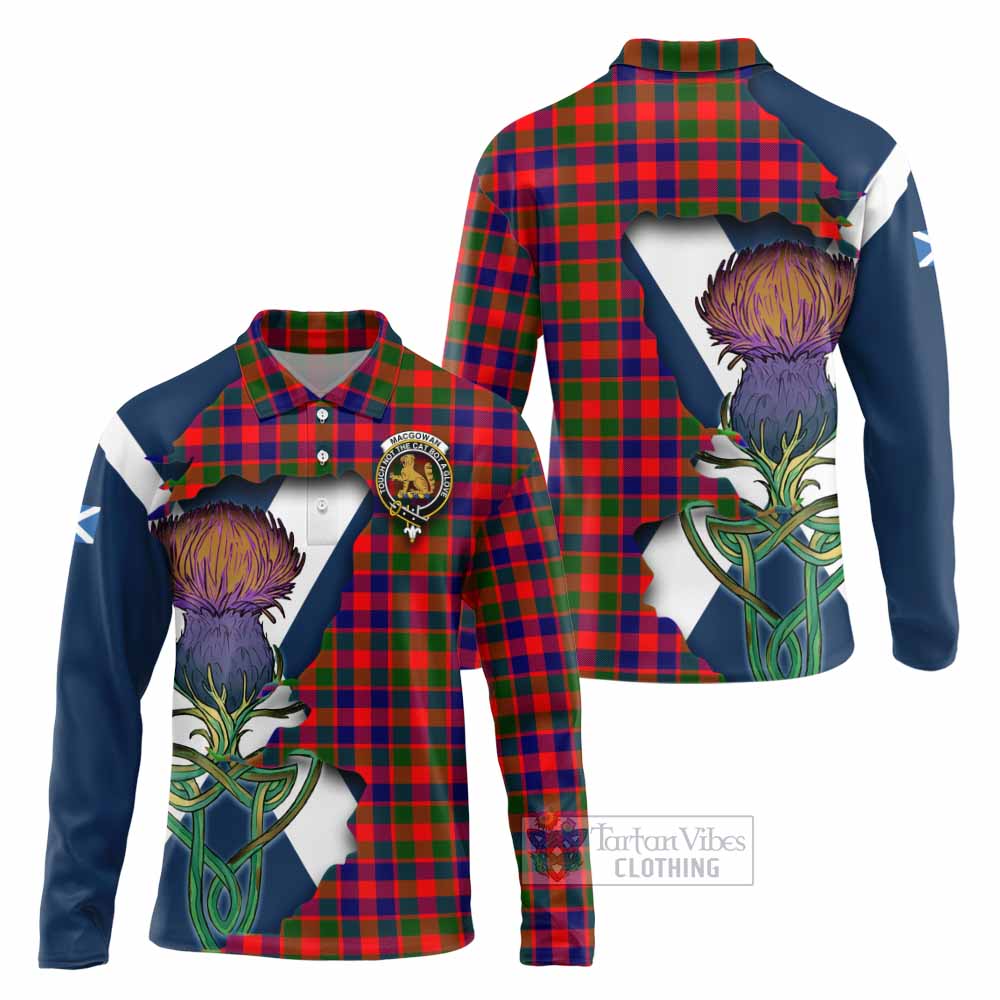 Tartan Vibes Clothing MacGowan (McGowan) Tartan Family Crest Long Sleeve Polo Shirt Scottish Thistle Celtic Inspired